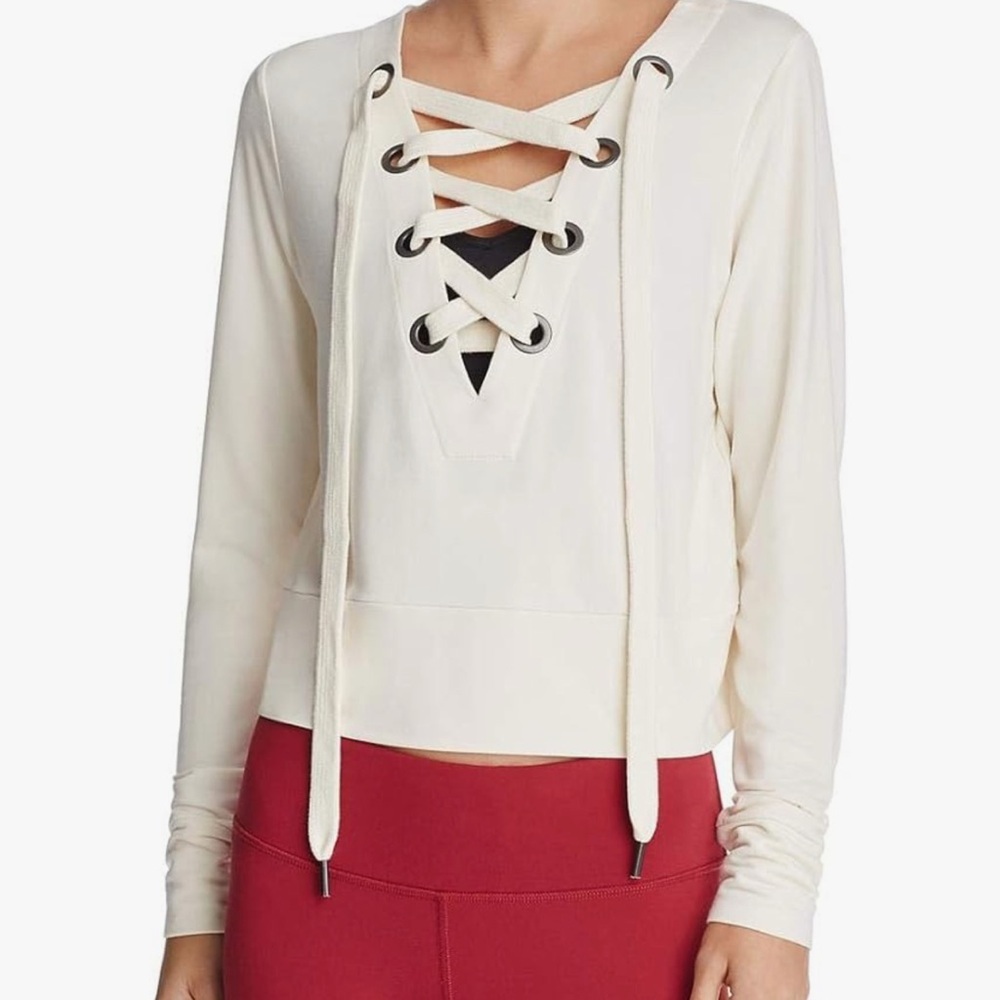 ALO Yoga Cream Lace-Up Sweatshirt  S  NWOT